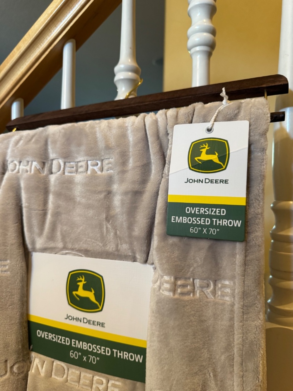 John Deere Oversized Embossed Throw Blanket 60x70 Gray Plush